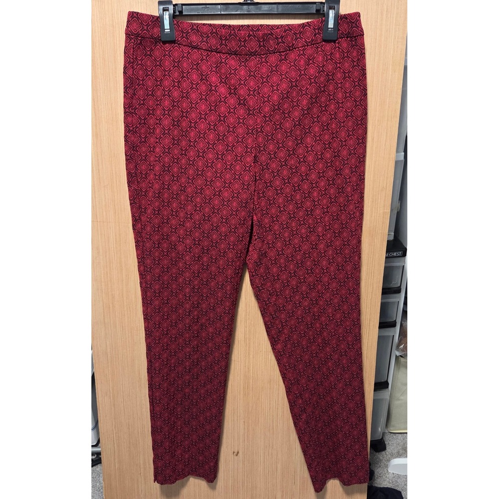 Susan Graver Size 14 Women's Red Black Geometric Print Pull-On‎ Pants